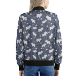 White Baby Polar Bear Pattern Print Women's Bomber Jacket