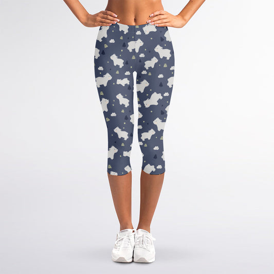 White Baby Polar Bear Pattern Print Women's Capri Leggings