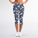 White Baby Polar Bear Pattern Print Women's Capri Leggings