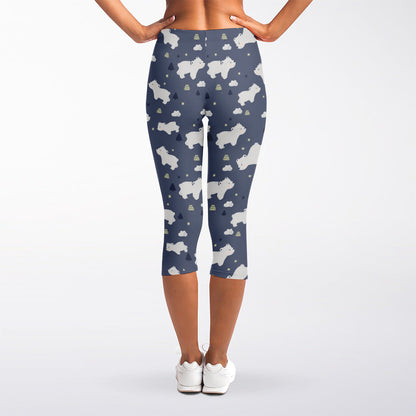 White Baby Polar Bear Pattern Print Women's Capri Leggings