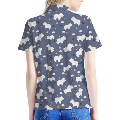White Baby Polar Bear Pattern Print Women's Polo Shirt