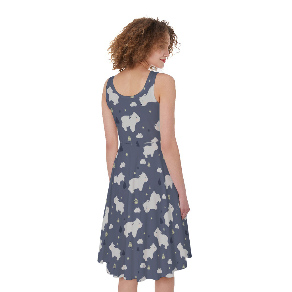 White Baby Polar Bear Pattern Print Women's Sleeveless Dress