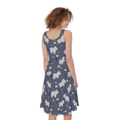 White Baby Polar Bear Pattern Print Women's Sleeveless Dress