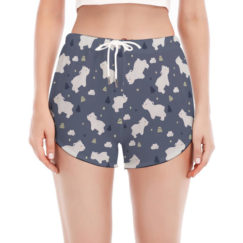 White Baby Polar Bear Pattern Print Women's Split Running Shorts