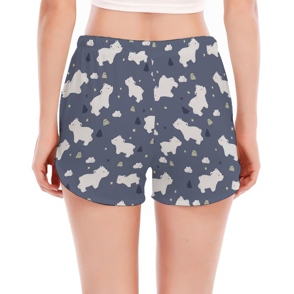 White Baby Polar Bear Pattern Print Women's Split Running Shorts