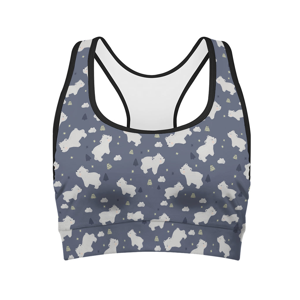 White Baby Polar Bear Pattern Print Women's Sports Bra