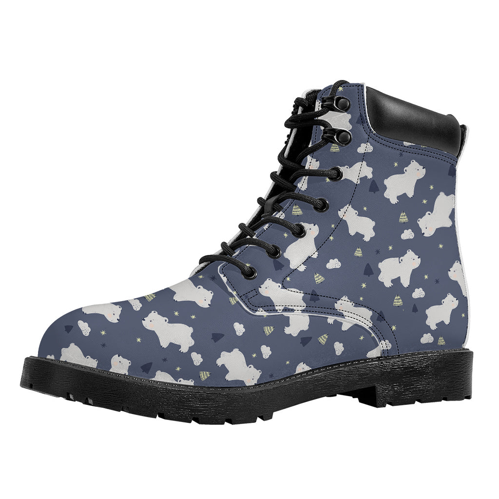 White Baby Polar Bear Pattern Print Work Boots