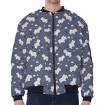 White Baby Polar Bear Pattern Print Zip Sleeve Bomber Jacket
