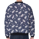 White Baby Polar Bear Pattern Print Zip Sleeve Bomber Jacket