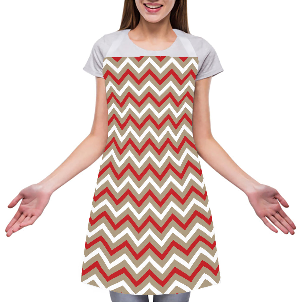 White Beige And Red Chevron Print Adjustable Apron