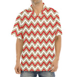 White Beige And Red Chevron Print Aloha Shirt