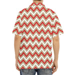 White Beige And Red Chevron Print Aloha Shirt