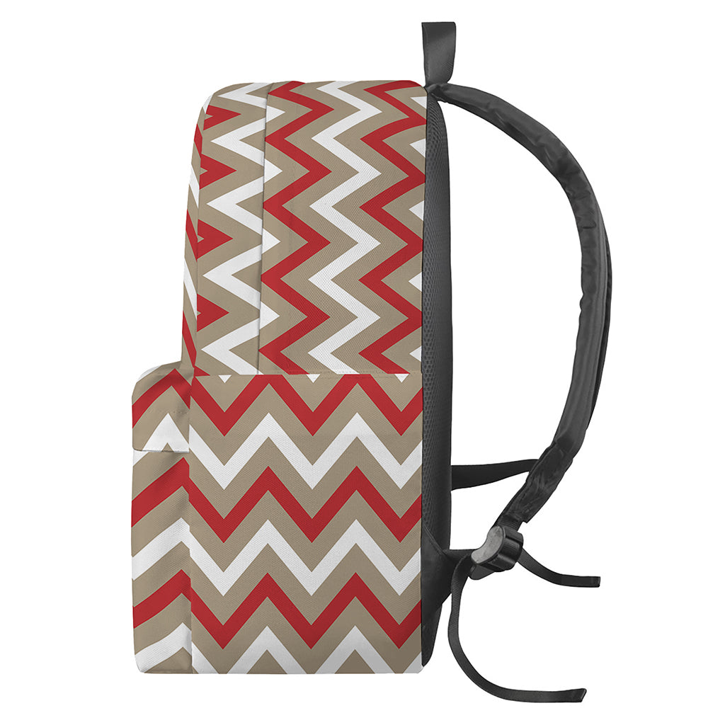 White Beige And Red Chevron Print Backpack