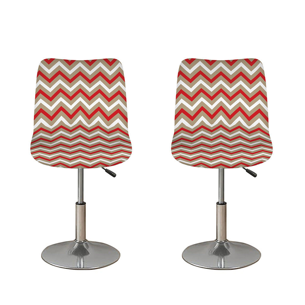 White Beige And Red Chevron Print Bar Stool Covers