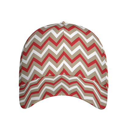 White Beige And Red Chevron Print Baseball Cap