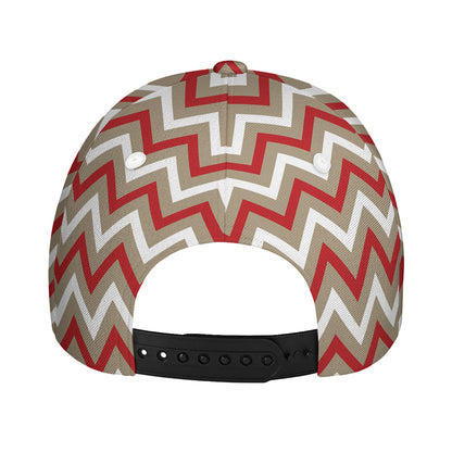 White Beige And Red Chevron Print Baseball Cap