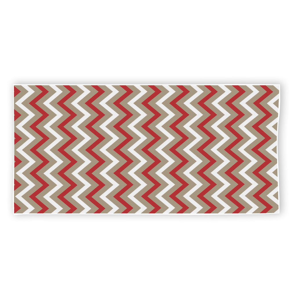 White Beige And Red Chevron Print Beach Towel