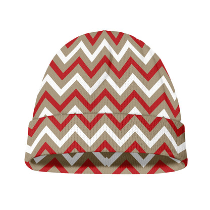 White Beige And Red Chevron Print Beanie