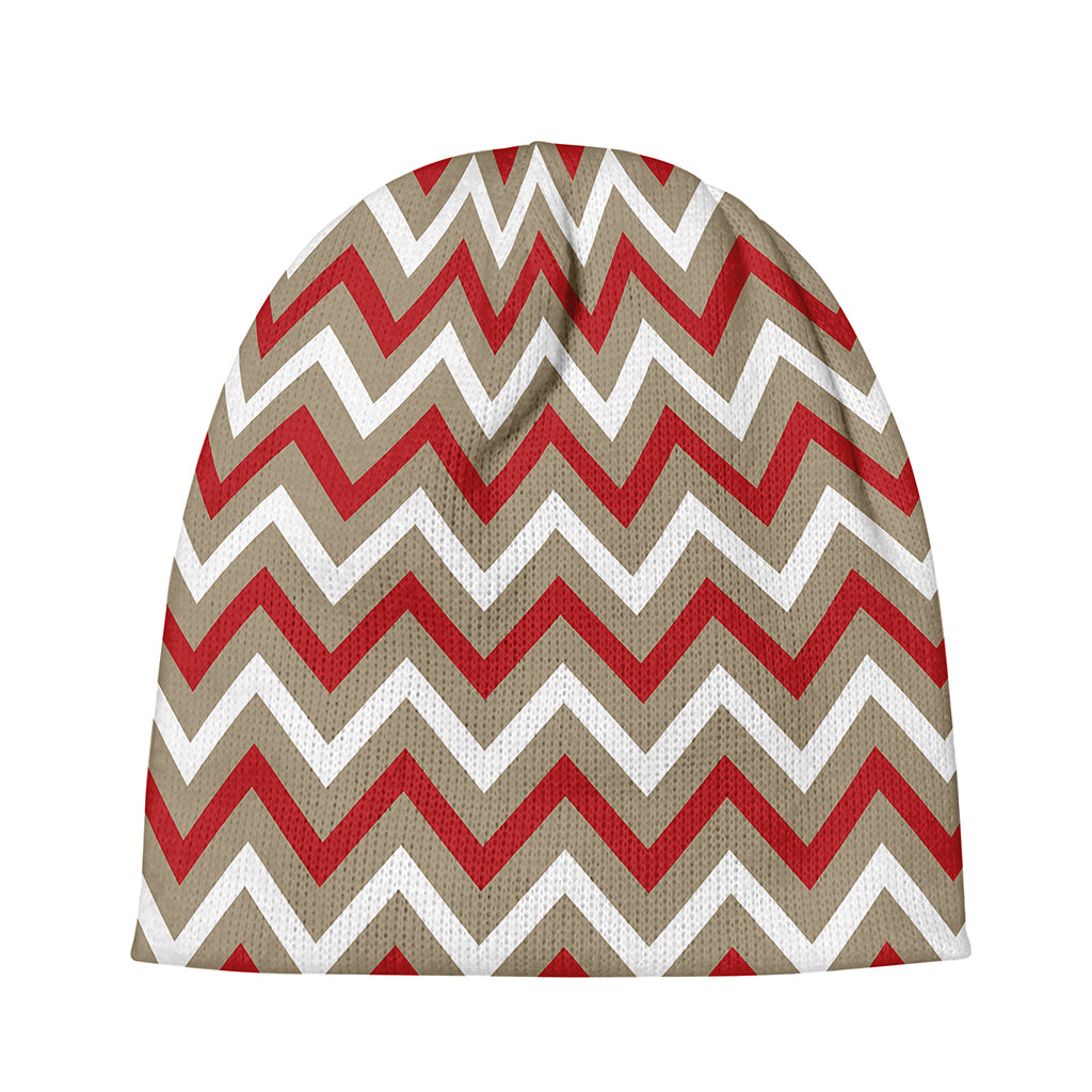 White Beige And Red Chevron Print Beanie
