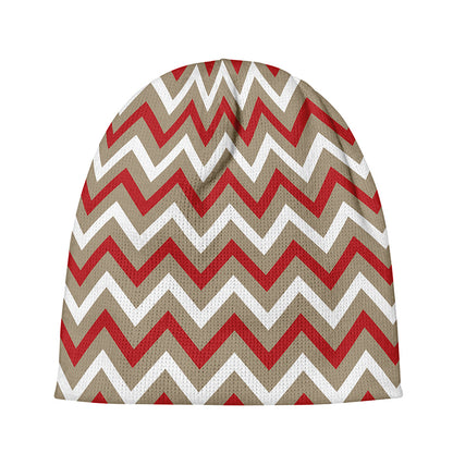 White Beige And Red Chevron Print Beanie