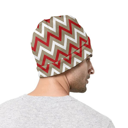 White Beige And Red Chevron Print Beanie