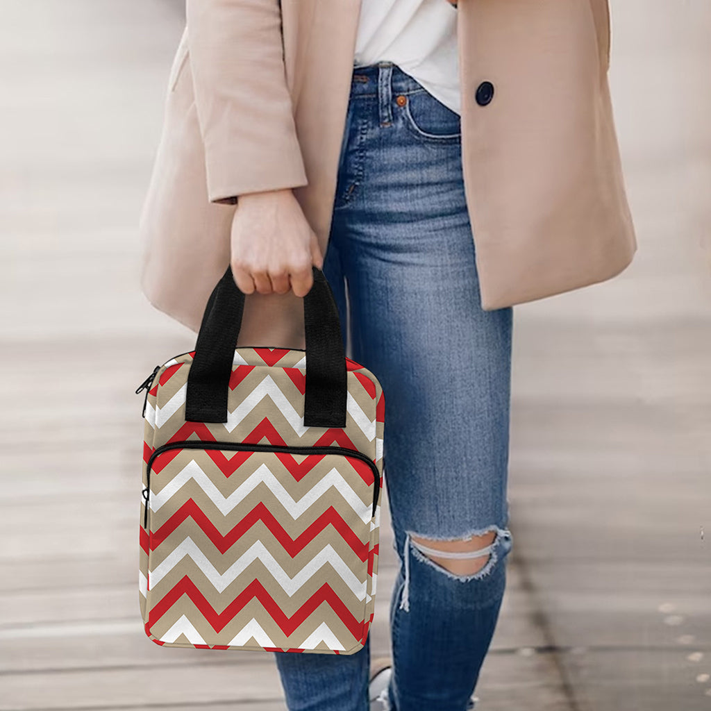 White Beige And Red Chevron Print Bible Tote Bag