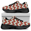 White Beige And Red Chevron Print Black Chunky Shoes