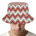 White Beige And Red Chevron Print Bucket Hat