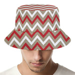 White Beige And Red Chevron Print Bucket Hat