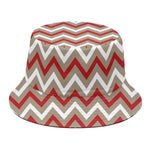 White Beige And Red Chevron Print Bucket Hat