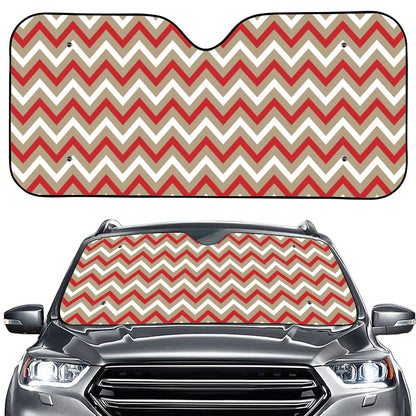 White Beige And Red Chevron Print Car Windshield Sun Shade