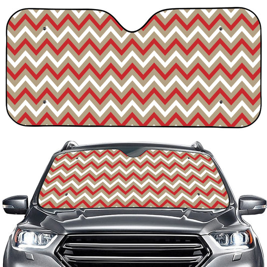 White Beige And Red Chevron Print Car Windshield Sun Shade