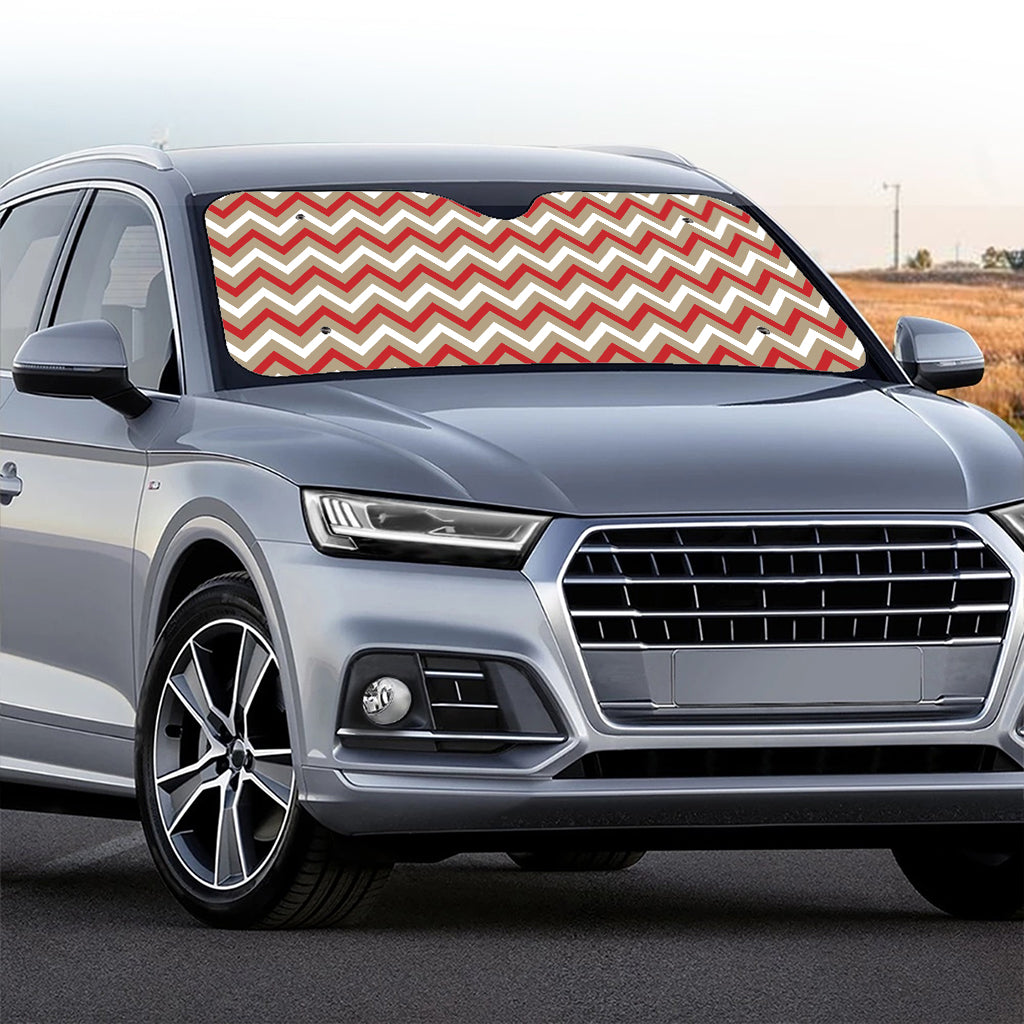 White Beige And Red Chevron Print Car Windshield Sun Shade