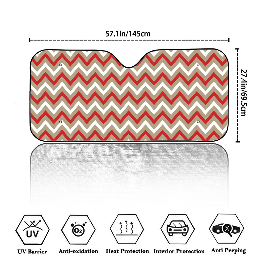 White Beige And Red Chevron Print Car Windshield Sun Shade