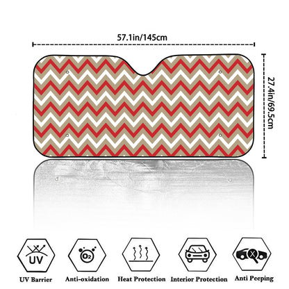 White Beige And Red Chevron Print Car Windshield Sun Shade