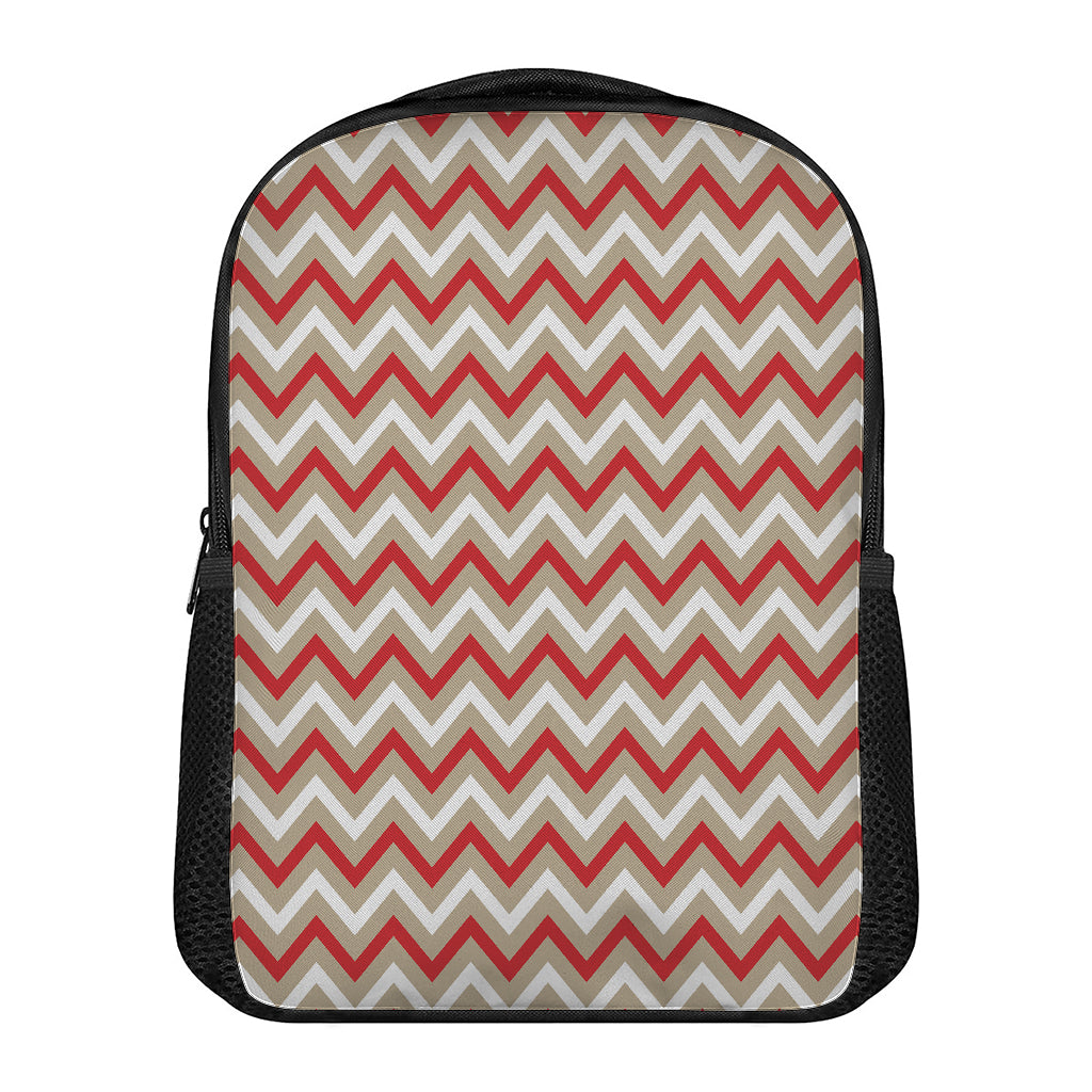 White Beige And Red Chevron Print Casual Backpack