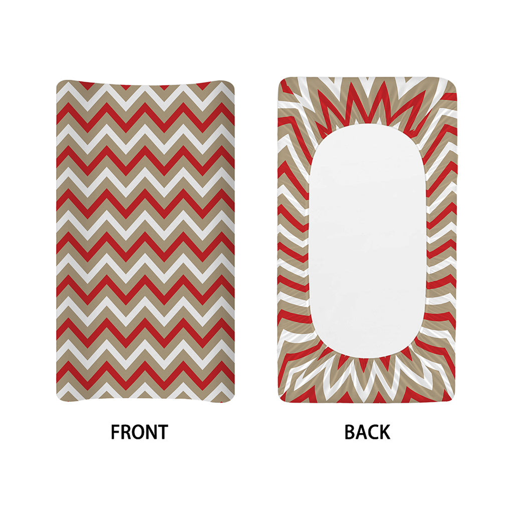 White Beige And Red Chevron Print Changing Pad Cover