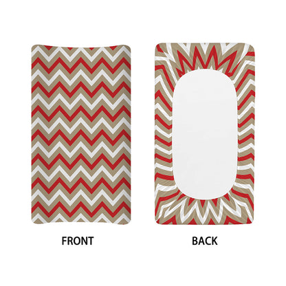 White Beige And Red Chevron Print Changing Pad Cover