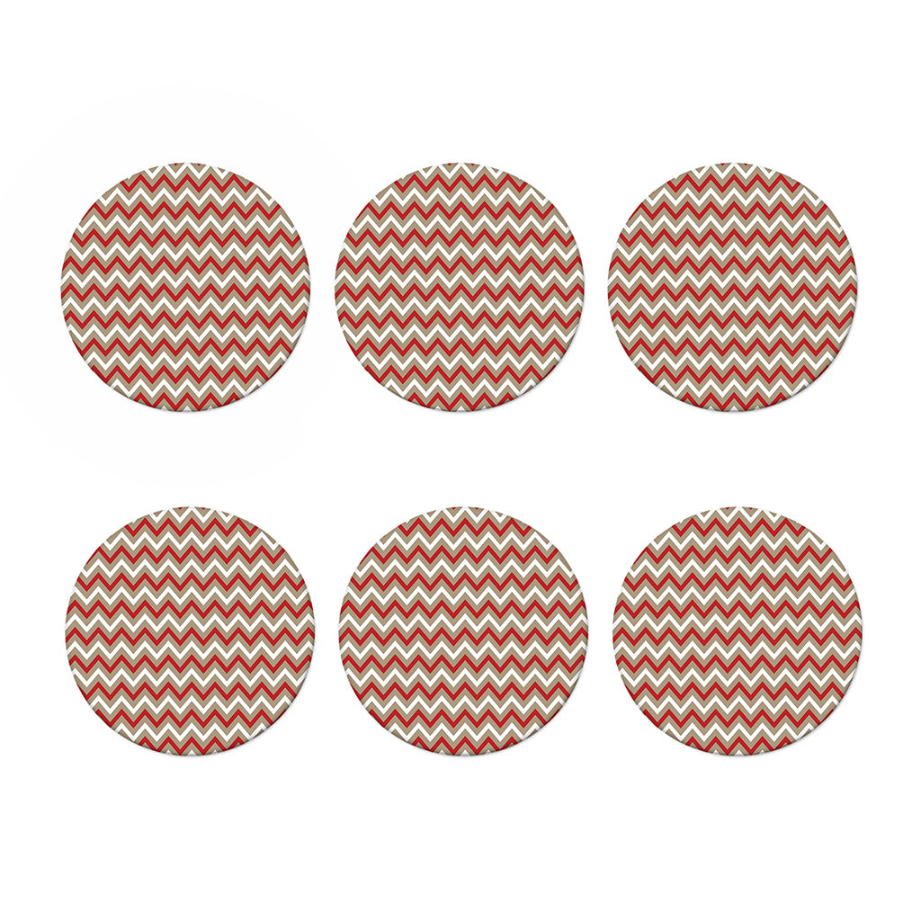 White Beige And Red Chevron Print Coaster Set