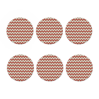White Beige And Red Chevron Print Coaster Set