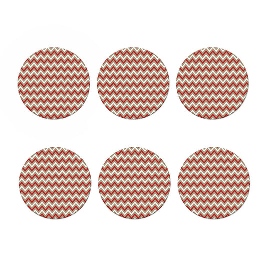 White Beige And Red Chevron Print Coaster Set