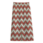 White Beige And Red Chevron Print Cotton Front Slit Maxi Skirt