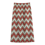 White Beige And Red Chevron Print Cotton Front Slit Maxi Skirt