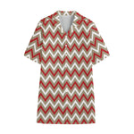 White Beige And Red Chevron Print Cotton Hawaiian Shirt