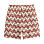 White Beige And Red Chevron Print Cotton Shorts