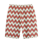 White Beige And Red Chevron Print Cotton Shorts