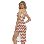 White Beige And Red Chevron Print Cross Back Cami Dress