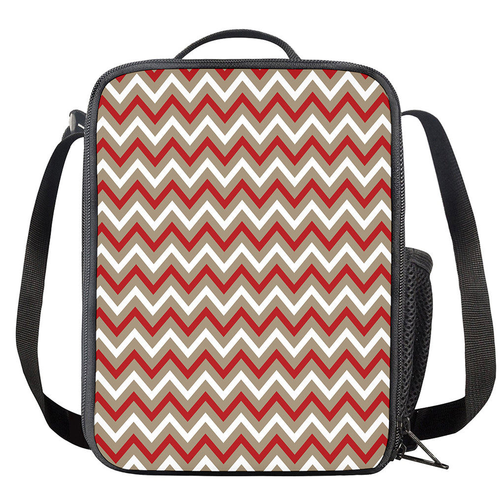 White Beige And Red Chevron Print Crossbody Lunch Bag