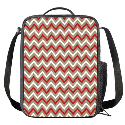 White Beige And Red Chevron Print Crossbody Lunch Bag