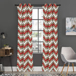 White Beige And Red Chevron Print Curtain